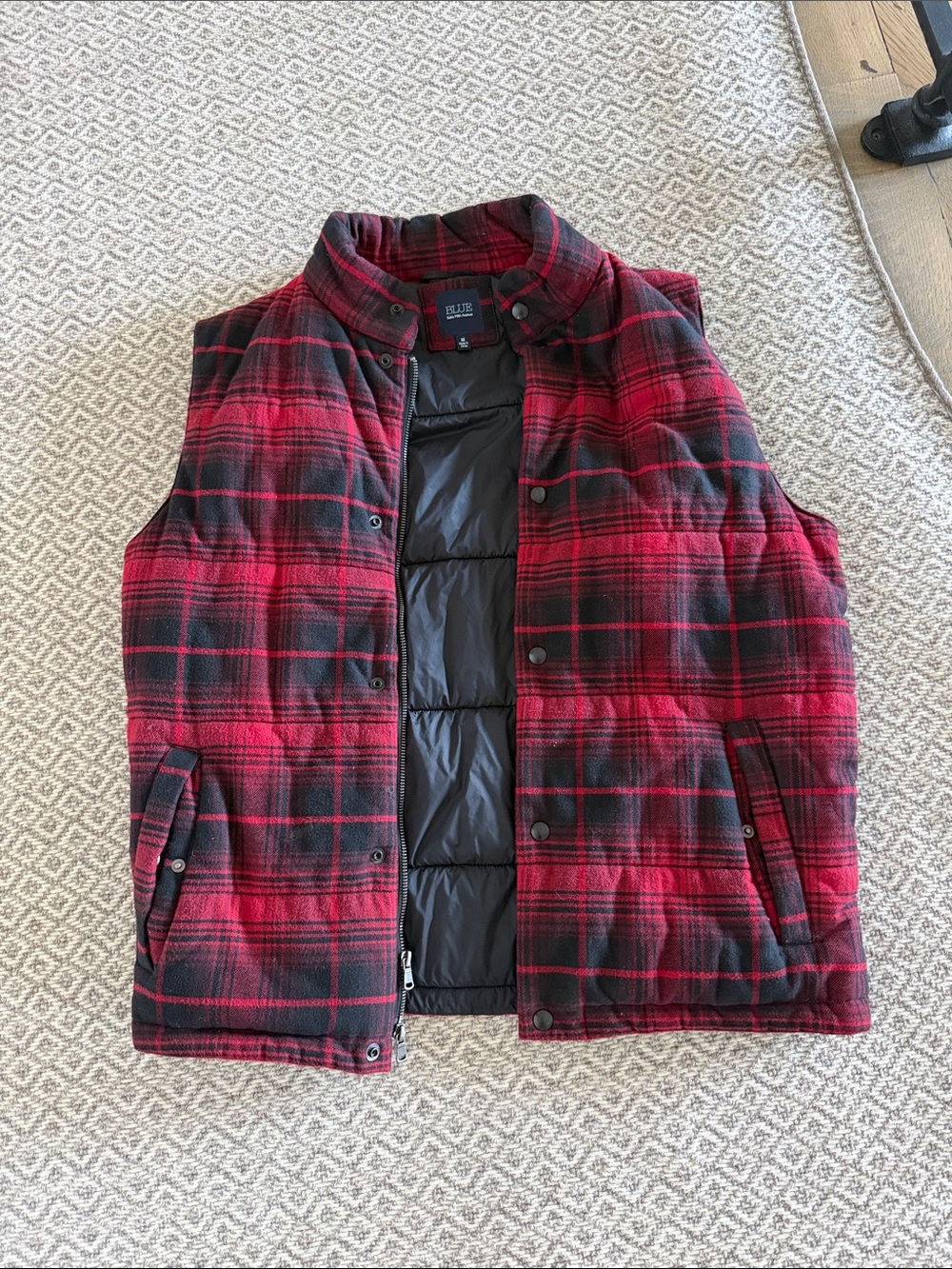 Saks Fifth Avenue Red and Black Quilted Plaid Vest